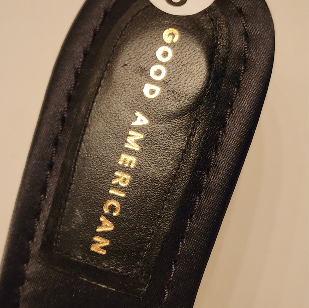 GOOD American Kickstand Slide Mule Sandal In Black Satin - Picture 4 of 13